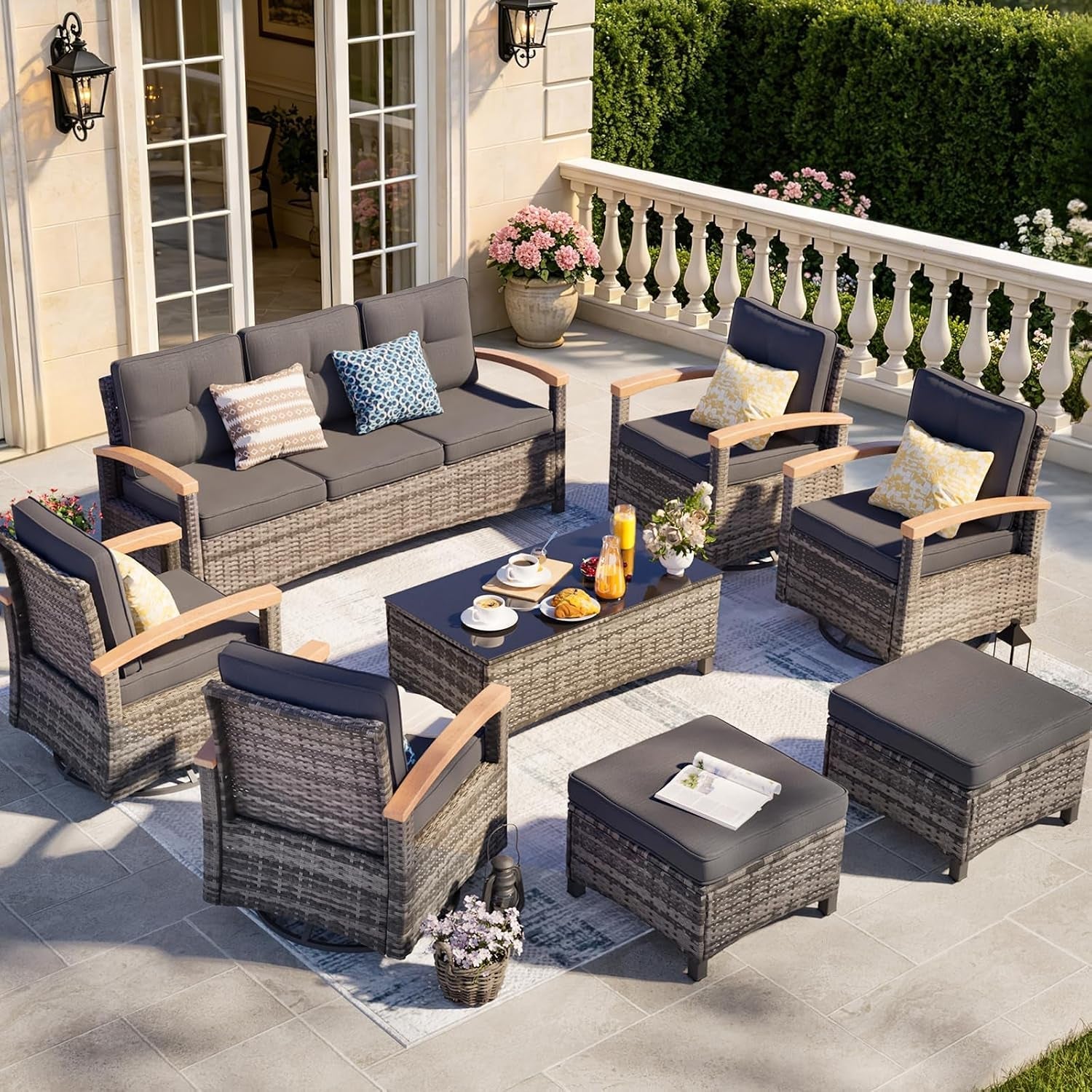 8-pieces-patio-furniture-sets-wicker-patio-conversation-sets-with-4-wood-armrests-swivel-glide-chairs-2-ottoman-3-seat-sofa-and-coffee-table-grey