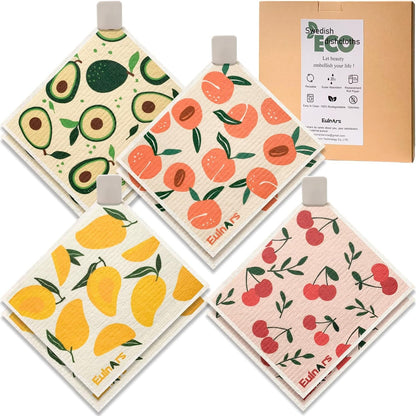 Swedish Dishcloths for Kitchen, 8 Pack Reusable Paper Towels with Clips, Non-Scratch Swedish Kitchen Towels, Super Absorbent Cellulose Sponge Cloths, Dishwasher Safe, No Odor1