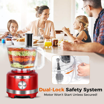 Food Processor 16 Cup Red, 9-In-1 Veggie Chopper for Home Meal Prep | Large Food Processor, Shred, Slice, French Fries Cut, Cheese Grate, Meat Chop, Dough Knead, Emulsify, for Salad, Salsa, Bread6