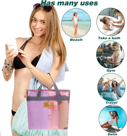 Portable Gym Shower Bag, Mesh Shower Caddy Bag, Quick Dry Hanging Toiletry and Bath Organizer with Zipper for College Dorm, Gym, Yoga, Swimming Pool, Travel(Pink)6