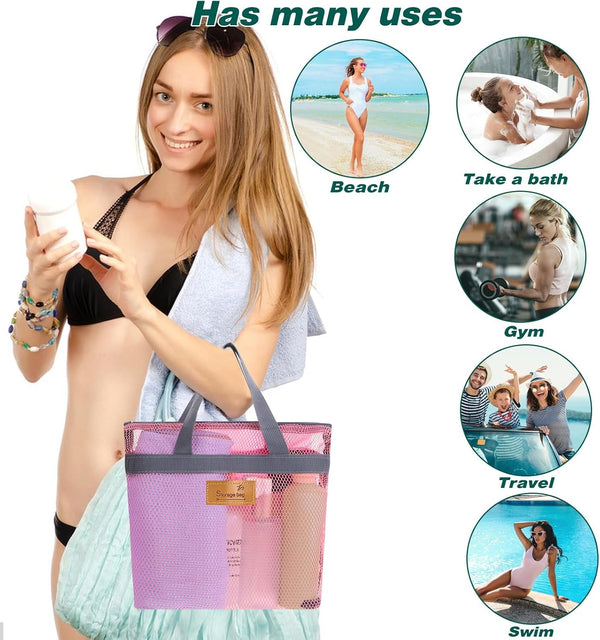 Portable Gym Shower Bag, Mesh Shower Caddy Bag, Quick Dry Hanging Toiletry and Bath Organizer with Zipper for College Dorm, Gym, Yoga, Swimming Pool, Travel(Pink)6