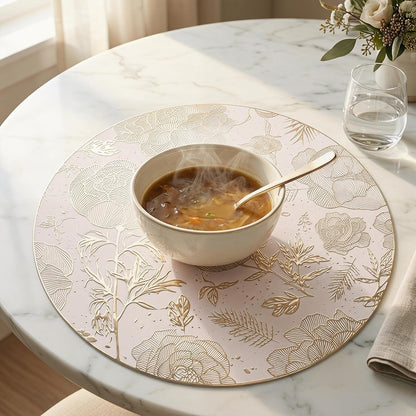Placemats Set of 6 Plastic Placemats for Kitchen Dining Table Decor Table Placemats Wipeable Floral Table Mat 15Inch Gold3