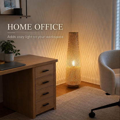 Boho Style Bamboo Woven Floor Lamp for Living Room,36 In,Cozy Decor | Handcrafted Wicker Shade,Unique Shadow Pattern,No Assembly Required,3000K Warm Ambient Lighting,Suit for Bedroom Corner9