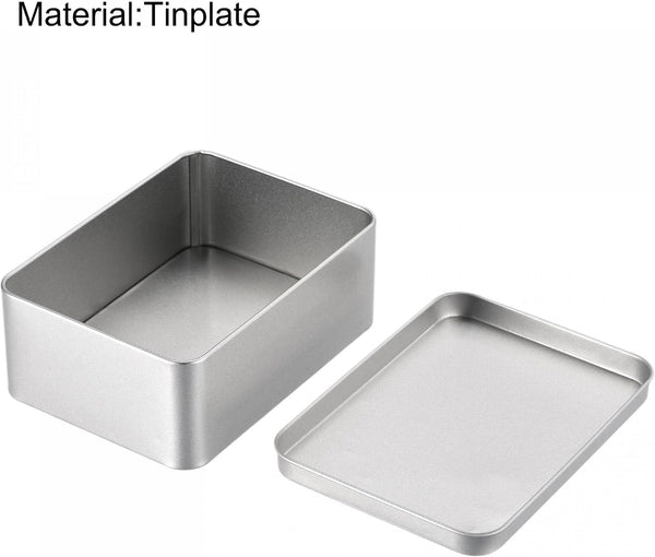 Metal Tin Box, 4.92" X 3.54" X 1.89" Rectangular Empty Tinplate Containers with Lids, Silver Tone, for Home Organizer, Candles, Gifts, Car Keys, Crafts Storage3