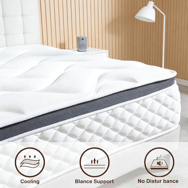 Queen Mattress,12 Inch Queen Size Mattress in a Box, Hybrid of Gel Memory Foam and Individual Pocket Springs for Motion Isolation & Support, Medium Firm, Colchones Queen Size2