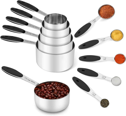 Measuring Cups and Spoons Set 304 Stainless Steel 10-Piece Black1