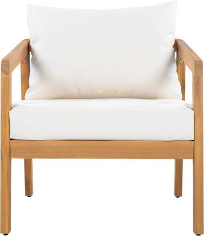 Sures Acacia Wood Club Chair and Coffee Table Set, 3 Piece Patio Bistro Set, Solid Wood Outdoor Patio Furniture Set with Center Table, Natural+Beige5