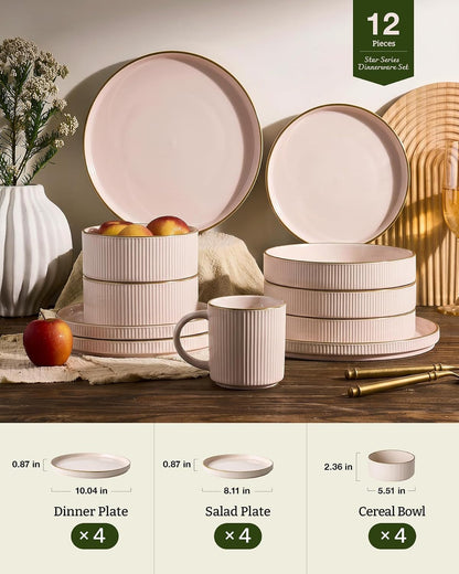 Plates and Bowls Set with Rim, Stoneware Dinnerware Sets for 46