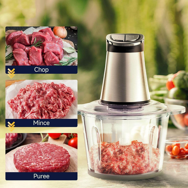 3L Dual Bowl Food Processor 2 Blades 2-Speed Digital Display Quiet | 220V EU Plug, 3L Capacity, 36-45Db Ultra-Quiet, Dishwasher-Safe, Stainless Steel Blades, Digital Display, Multi-Functional2