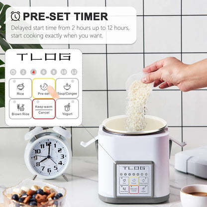 Mini Rice Cooker, 1.2L with Ceramic-Coated Pot, 2.5-Cup Uncooked | Food Steamer, 12-Hour Delay Timer, Compact Size for 1-2 People, for Rice, Grains, Oatmeal, Dorm Rooms and Travel2