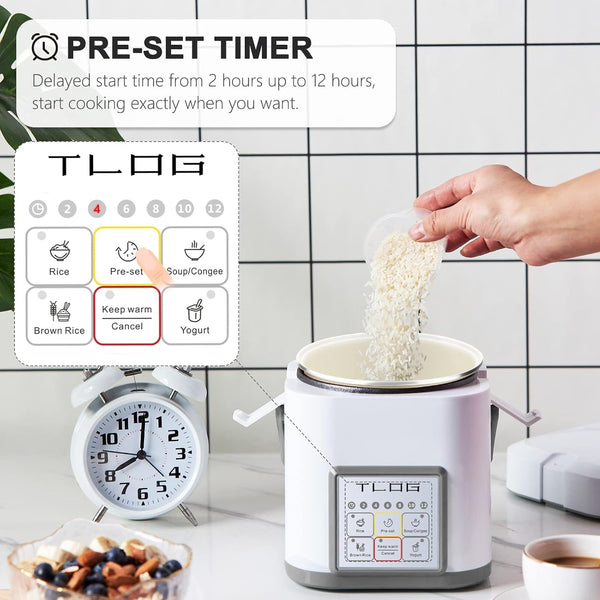 Mini Rice Cooker, 1.2L with Ceramic-Coated Pot, 2.5-Cup Uncooked | Food Steamer, 12-Hour Delay Timer, Compact Size for 1-2 People, for Rice, Grains, Oatmeal, Dorm Rooms and Travel2