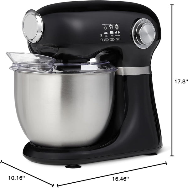 Tilt-Head Stand Mixer with 5.3Qt Bowl, Dough Hook, Beater and Whisk, 12 Speeds, 350W, Black6