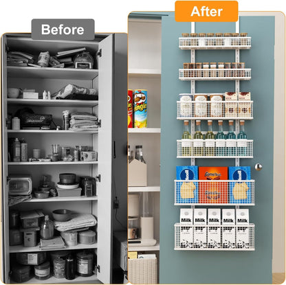 6-Tier over the Door Pantry Organizer,Hanging Spice Rack,Grid Basket,White8