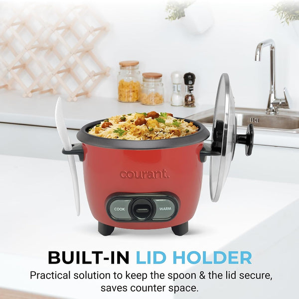 Rice Cooker 6-Cup (Cooked), Removable Non-Stick Bowl, One Touch Rice Cooker, Red2