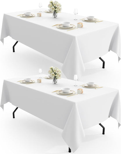 Polyester Tablecloth 60" X 102" Reusable Washable 2 Pack White | Durable, Rectangle, for Outdoor Party, Picnic, Wedding, Banquet, Birthday1