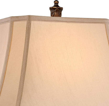 Leafwork 32 1/2" Table Lamp Large Bronze Brown Vase Cottage | Rectangular Shade Traditional Wood Living Room Bedroom Bedside Nightstand House Office Home Family Tan End6