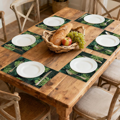 Linen Placemats Set of 6, Tropical Leaves Washable Table Mats 12X18 Inch, Heat Resistant Non Slip Placemats for Dining Table Kitchen Everyday Use7