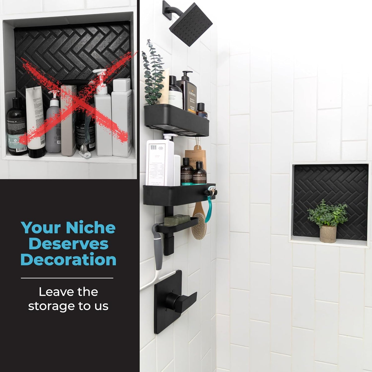 shower-caddy-adjustable-shelves-magnetic-hooks-black