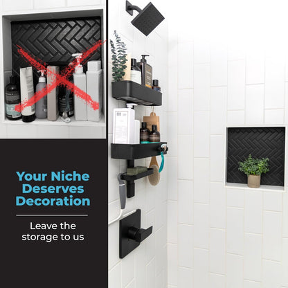 Shower Caddy, Adjustable Shelves, Magnetic Hooks, Black9