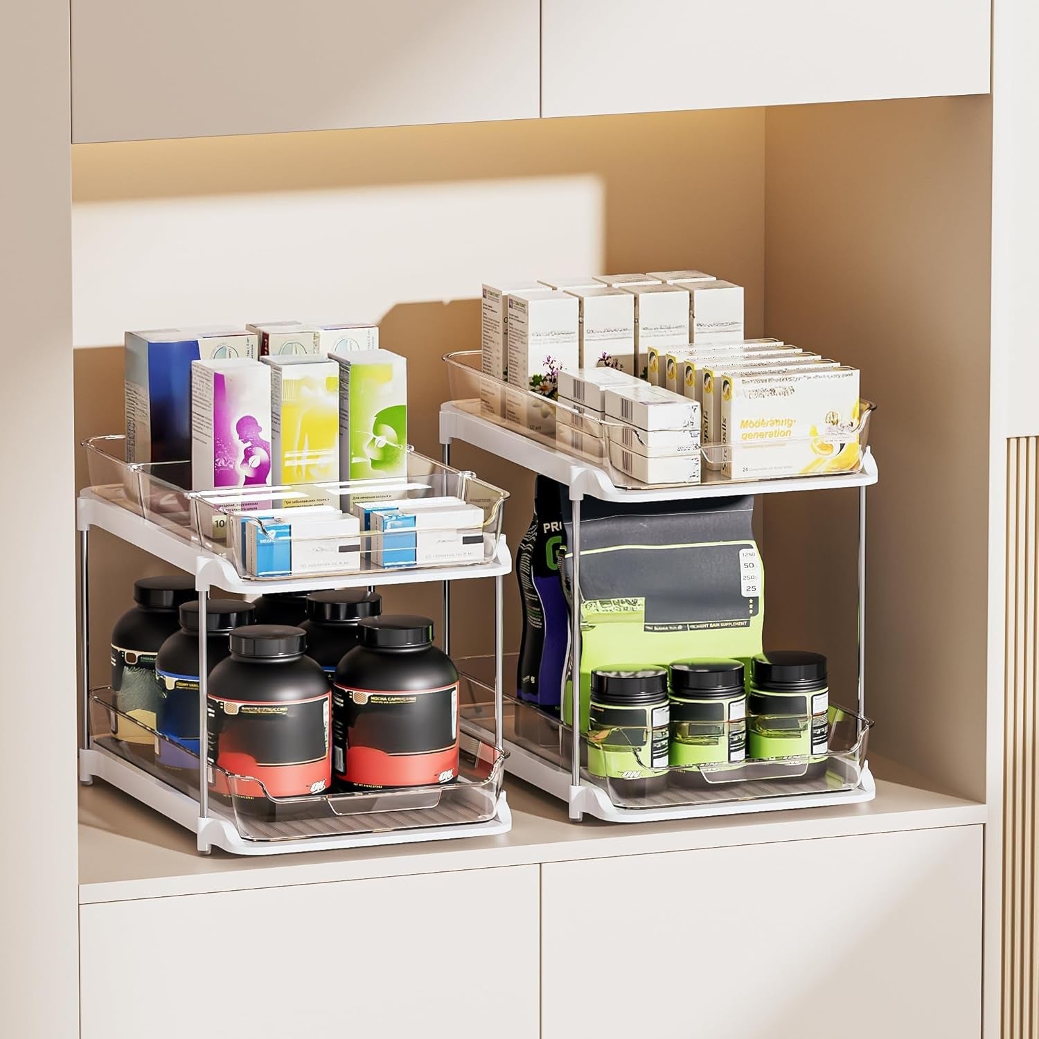 2-tier-multi-purpose-bathroom-under-sink-organizers-and-storage-stackable-kitchen-pantry-organization-pull-out-medicine-cabinet-organizer-with-movable-dividers-white-2-pack