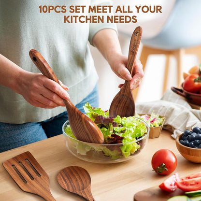 Wooden Spoons for Cooking 10PCS Teak Wood Cookware Utensil Set7