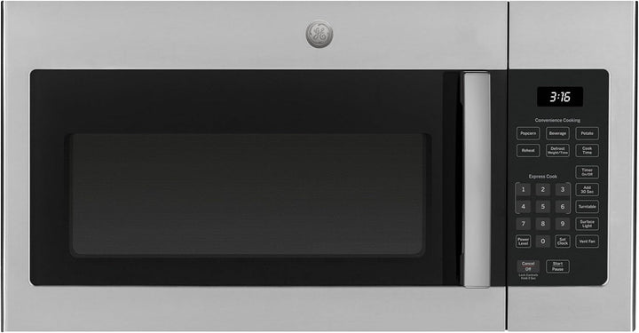GE 30" Over-The-Range Microwave, 1.6 Cu. Ft., 1000 Watts, 300 CFM Hood Vent, LED Lighting, Auto Defrost, Easy Mount Install, Stainless Steel, JVM3160RFSS