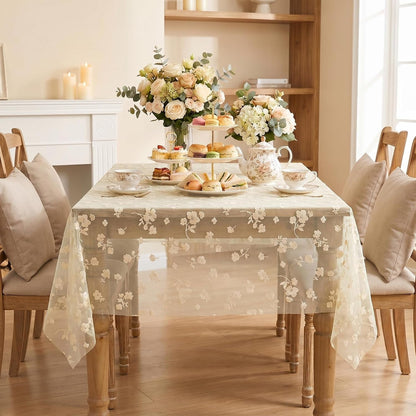 Gauze Flower Table Cloth, Beige, 60×104 Inch Rectangular3