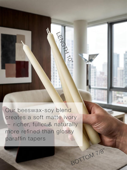 10" Classic Taper Candles, Ivory, 4-Pack, 7-8 Hours Long Burning, Unscented Tall Candlesticks2