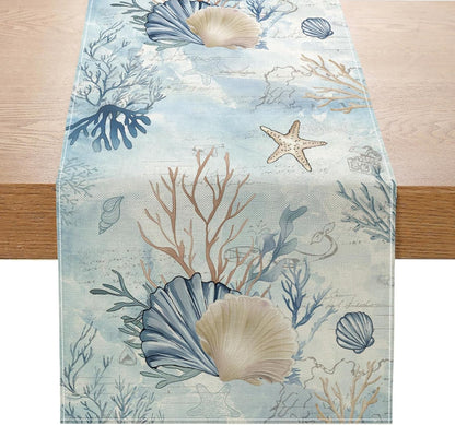 Coastal Sea Shell Starfish Table Runner 13X72 Inch Summer Ocean Beach Kitchen Dinning Table Decoration for Indoor Outdoor Home Party Décor1