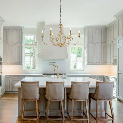 6-Light Modern Chandelier 36.6" Brass Candle Chandeliers Metal Gold Pendant Light Fixture for Dining Room Living Room Kitchen Island Foyer Entryway, E12 Base7