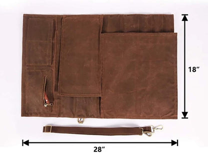 Large Chef’S Knife Roll Bag,Heavy Duty Waxed Canvas Knife Carrier,11 Pockets Kitchen Cooking Tools Storage Case, Easily Carried by Shoulder Strap Forprofessional Chefs,Culinary School Students3