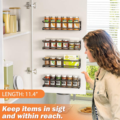 Spice Rack Wall Mounted 4 Pack, for Spice Jars & Seasonings,Black2