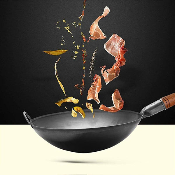 14" Pre-Seasoned Carbon Steel Wok Pan – Rust-Resistant Technology, Flat Bottom Stir Fry Pan with Stay-Cool Wooden Handle – Works on Gas, Electric & Induction5