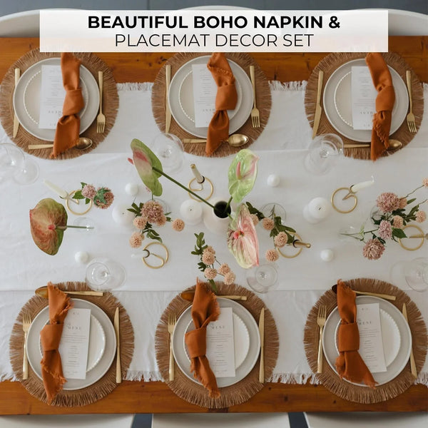 Decorative Boho Table Placemats Set of 6 with Matching Linen-Textured Napkins - Beautiful Natural Decor Elevates Your Dining Room or Kitchen Setting - Easy to Style & Mix with Linen Inspired Material5