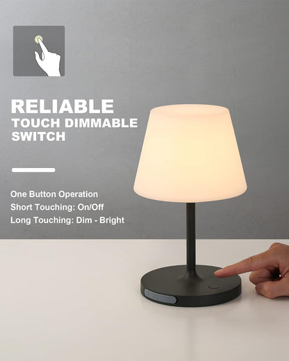 Outdoor Battery Operated Table Lamp Waterproof, 4000Mah Cordless Table Lamp Rechargeable, Touch Dimmable Desk Lamp, LED Night Light for Patio Camping Restaurant Home, H9.6In, Dark Grey5