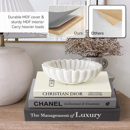 Decorative Books Set of 3, Black-Gray-Beige-Luxury | Coffee Table Home Decor, Living Room Decoration, Photo Storage, Keepsake Box3
