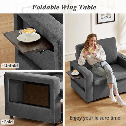 42.5" Sleeper Chair Bed, 3-In-1 Convertible Reclining Sofa Chair with Pull Out Couch Bed, Adjustable Backrest, Side Pockets, Cup Holder, USB Ports & Wing Table, Premium Dark Gray6