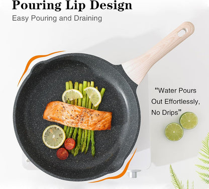Nonstick Frying Pan Set with Lids, 3 Piece Skillet Set, Healthy Induction Cooking Pan, Stay-Cool Handle, Compatible with All Stovetops, PFOA Free (8, 9.5, 11 Inch)3