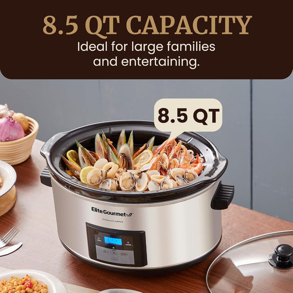 MST-900D Digital Slow Cooker, 8.5 Qt, Stainless Steel | Programmable, Adjustable Temp, Dishwasher-Safe Glass Lid & Crock - Great for Entrees, Sauces, Stews & Dips3