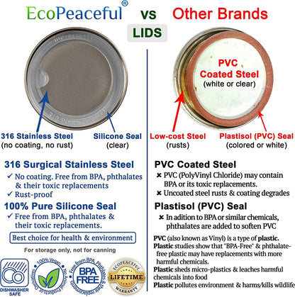 316 Surgical Stainless Steel Mason Jar Lids WIDE Mouth -ORIGINAL DESIGN- Stackable W/Pull-Tab Silicone Ring Seal. Rust-Proof, Airtight, Leak-Proof, Bpa-Free, Pvc-Free - Not for Canning3