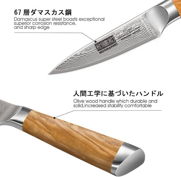 Damascus Paring Knife 3.75", Sharp Japanese HC Steel Fruit Knife3