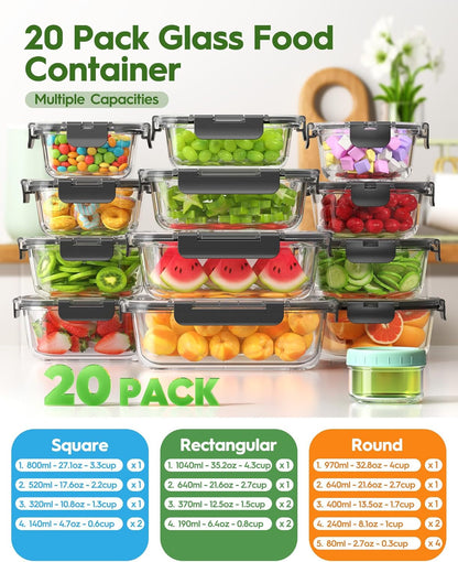 40 Piece Glass Food Storage Containers with Airtight Lids2