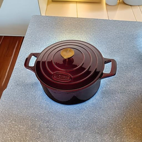 La Cuisine Enameled Cast Iron Dutch Oven Casserole Pot with Golden Handle for Lid, Internal Matte Black Enamel Coating, 5 QT 10.5" / 26Cm Ø, Oven-Safe 550°F/276°C, Cranberry8