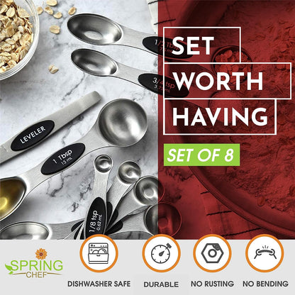 Stainless Steel Magnetic Measuring Spoons Set of 8, Black | Dual Sided Metal Teaspoon & Tablespoon Measuring Spoons with Leveler for Dry & Liquid Ingredients, Nesting, Dishwasher Safe4