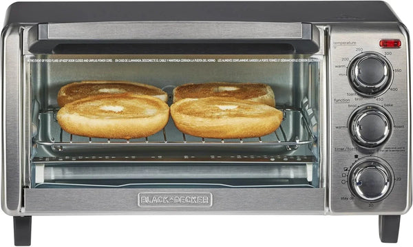 BLACK+DECKER TO1313SBD Toaster Oven, 15.47 Inch, Silver | Compact Convection Oven Fits a 9-Inch Pizza with Timer, Stay-On Function and Removable Crumb Tray.1