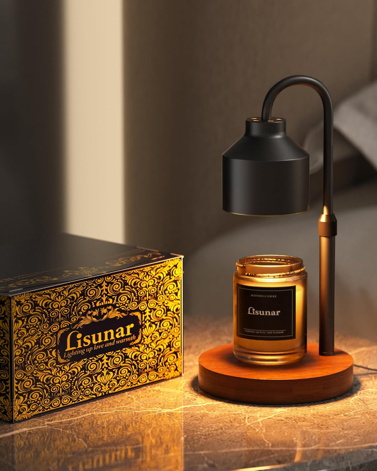 electric-candle-warmer-lamp-black-candle-lamp-warmer-with-timer-wax-warmer-lamp-for-jar-candles-adjustable-height-candle-light-warmer-with-2-bulbs