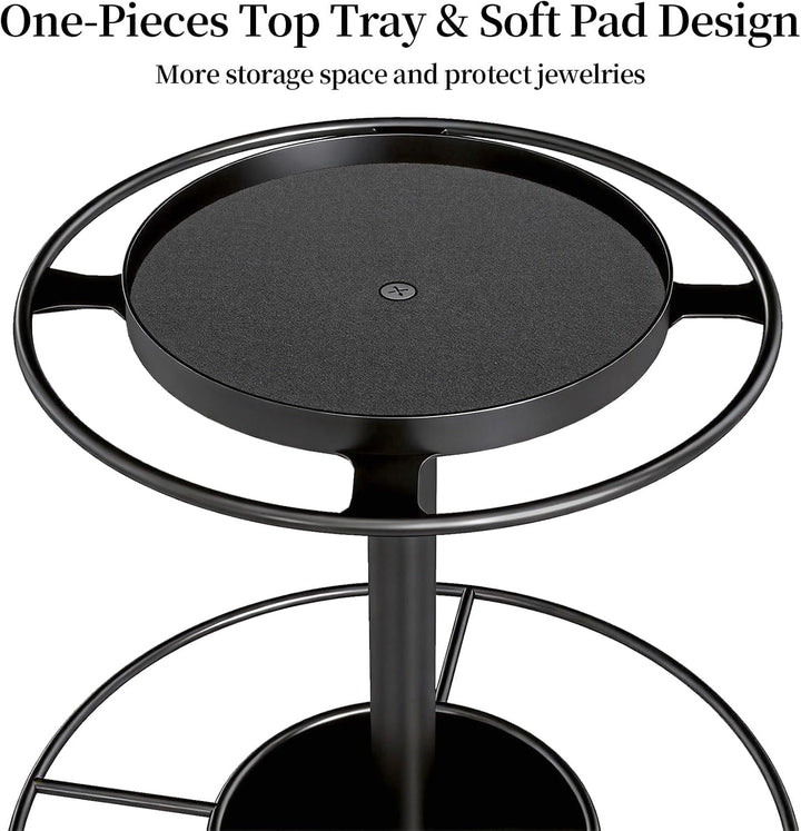 2-Tier Sunglass Organizer, Metal Glasses Stand with Storage Tray, Black | Sunglass Holder with Non-Slip Pad for Tabletop, Desk, Dresser, Hanging up to 9 Pairs Sunlasses/Reading Glasses+2