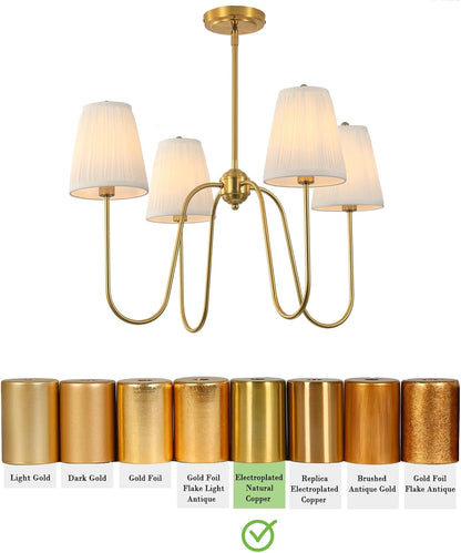 ;27"Dia 4-Arm White Pleated Fabric Shade Chandelier Polished Gold5