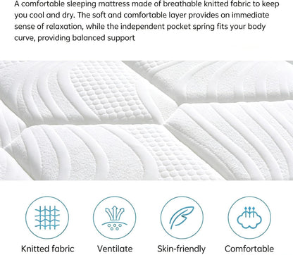 King Size Mattress, 12 Inch Hybrid Pressure Relief Mattress in a Box, Cooling Gel Memory Foam and Pocket Springs，Medium Firm，Breathable，Fiberglass Free5