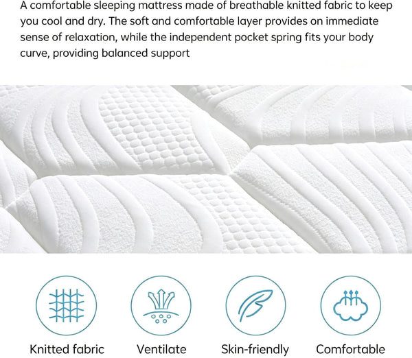 King Size Mattress, 12 Inch Hybrid Pressure Relief Mattress in a Box, Cooling Gel Memory Foam and Pocket Springs，Medium Firm，Breathable，Fiberglass Free5